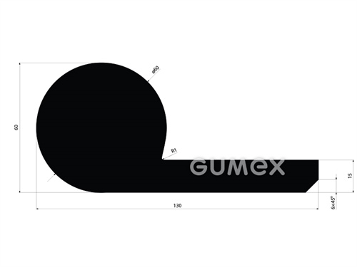 Pryžový profil pro vodní díla tvaru "P", 130x60/15mm, 65°ShA, SBR, -40°C/+70°C, černý
